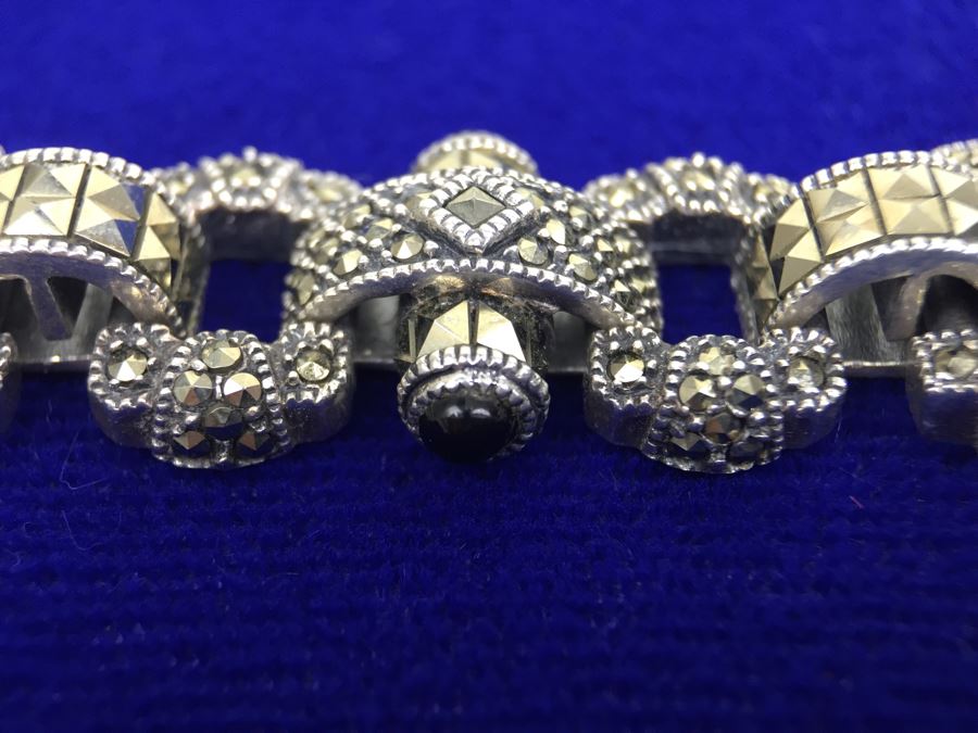 Vintage Sterling Silver Marcasite, Moonstone, Black Onyx Bracelet Signed Sterling JJ Judith Jack [Photo 20]