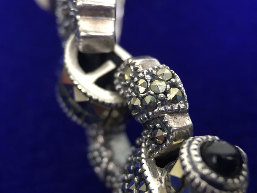 Vintage Sterling Silver Marcasite, Moonstone, Black Onyx Bracelet Signed Sterling JJ Judith Jack [Photo 8]