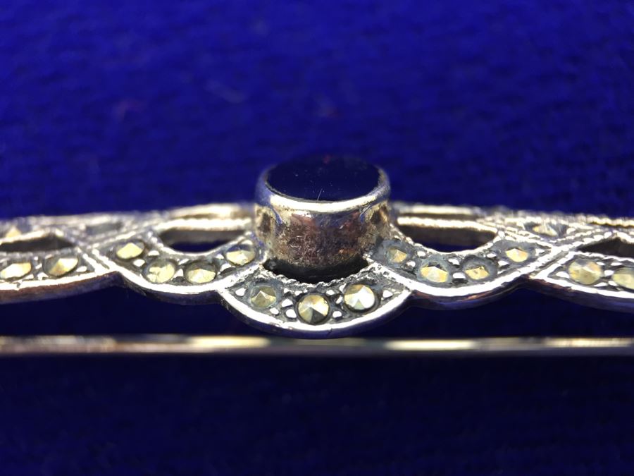 Vintage Sterling Silver Marcasite And Black Onyx Brooch Signed Sterling TH 925 MT [Photo 15]