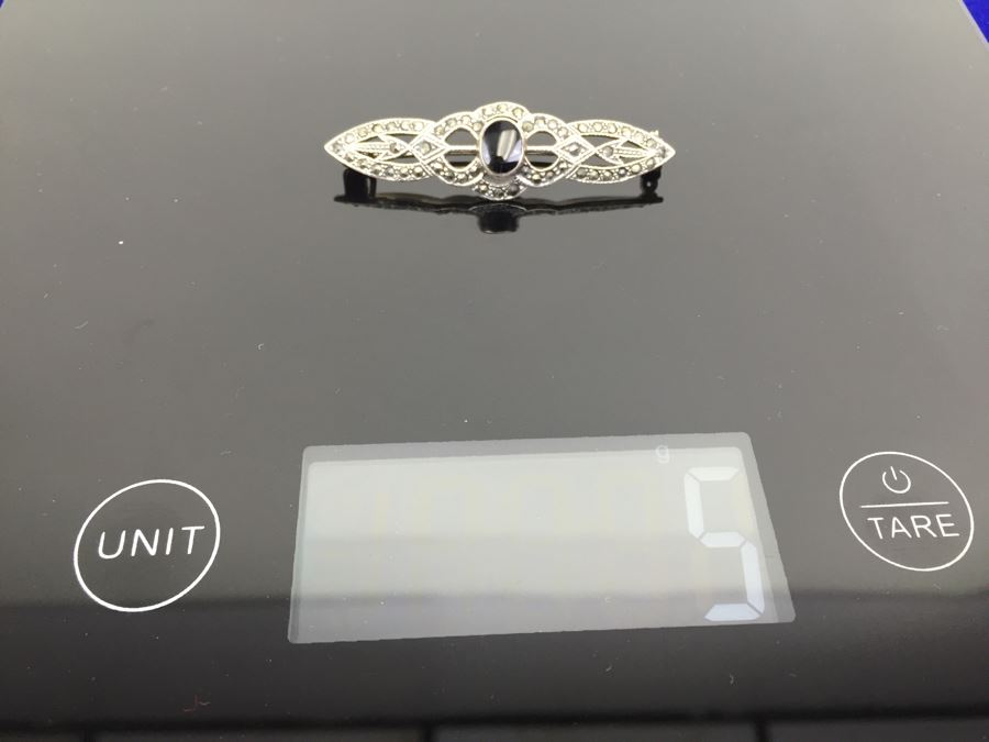 Vintage Sterling Silver Marcasite And Black Onyx Brooch Signed Sterling TH 925 MT [Photo 16]