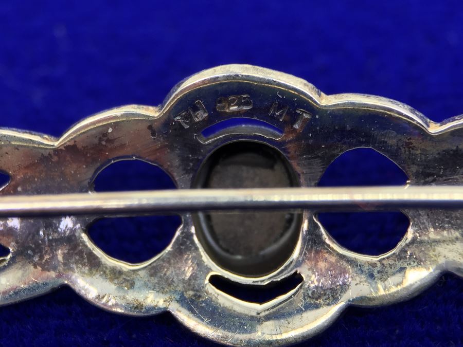 Vintage Sterling Silver Marcasite And Black Onyx Brooch Signed Sterling TH 925 MT [Photo 10]