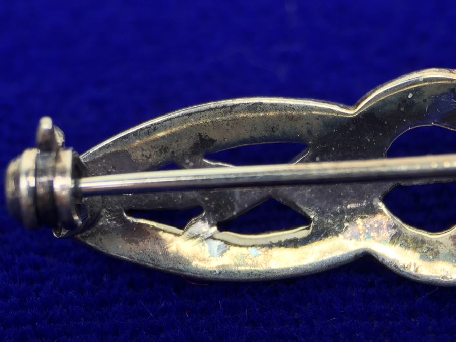 Vintage Sterling Silver Marcasite And Black Onyx Brooch Signed Sterling TH 925 MT [Photo 11]