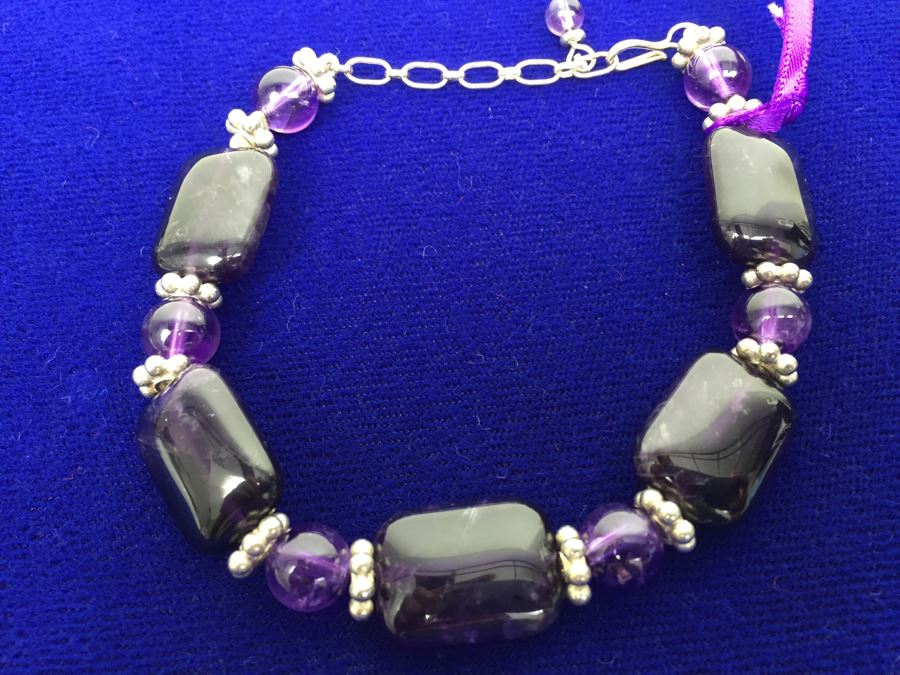 Amethyst Beads Accented With Sterling Silver Bracelet [Photo 2]