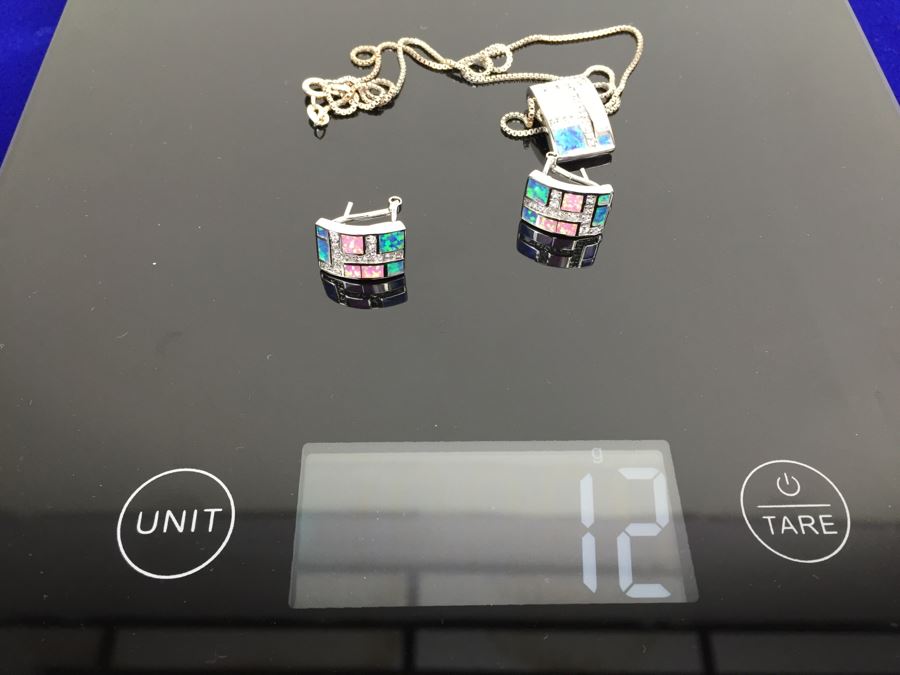 Sterling Silver Inlaid Pendant With Necklace And Matching Earrings [Photo 20]