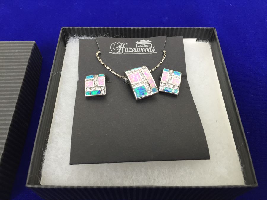 Sterling Silver Inlaid Pendant With Necklace And Matching Earrings