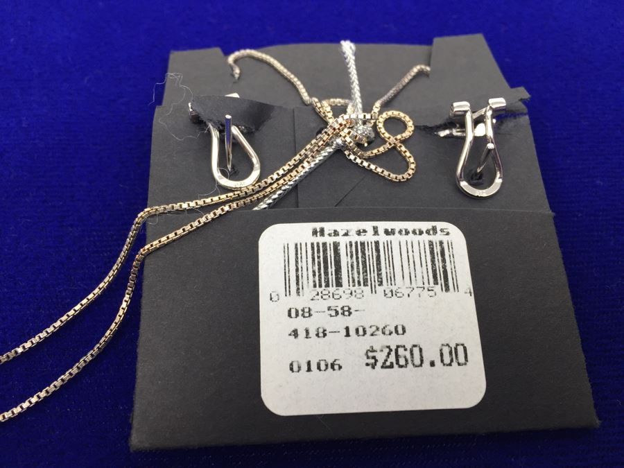 Sterling Silver Inlaid Pendant With Necklace And Matching Earrings [Photo 2]