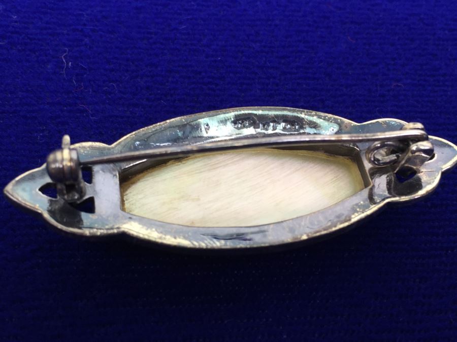 Vintage Sterling Silver Marcasite And Mother Of Pearl Brooch Signed 925 MT TH 8g [Photo 13]