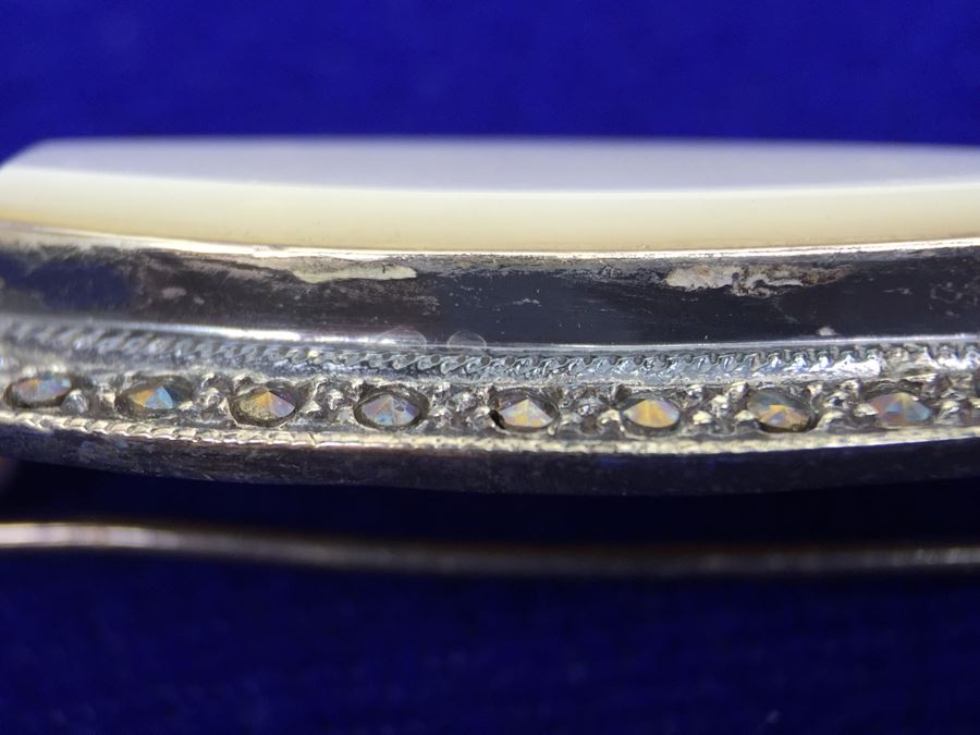 Vintage Sterling Silver Marcasite And Mother Of Pearl Brooch Signed 925 MT TH 8g [Photo 11]