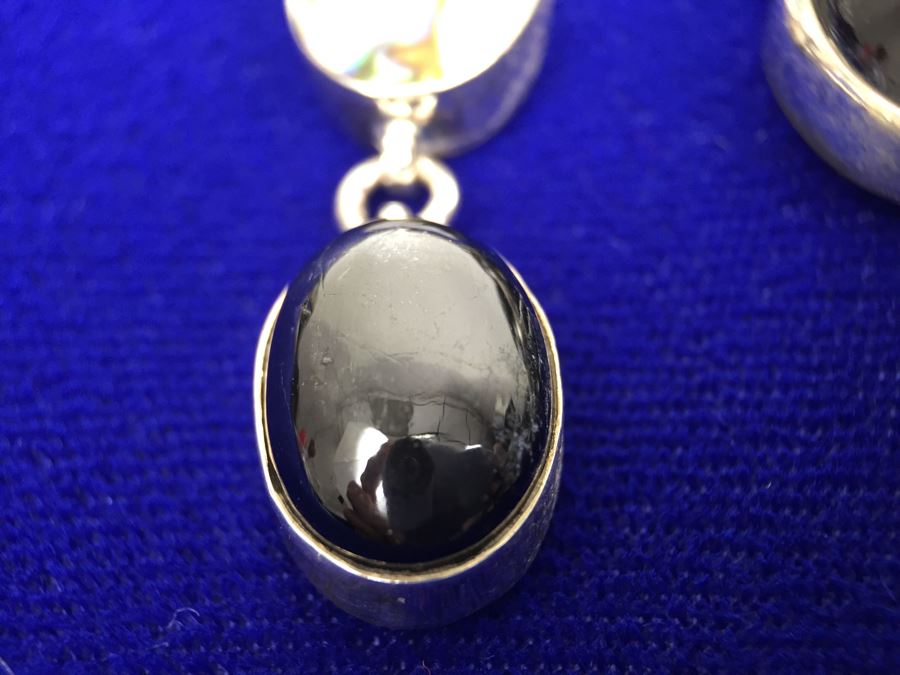 Sterling Silver Abalone And Black Onyx Statement Necklace And Earrings 154g [Photo 13]