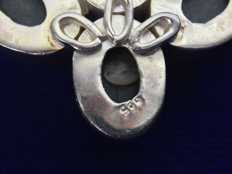 Sterling Silver Abalone And Black Onyx Statement Necklace And Earrings 154g [Photo 14]