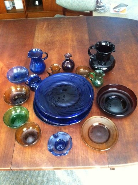 Colorful Mexican Hand Blown Plate and Glass Lot [Photo 1]
