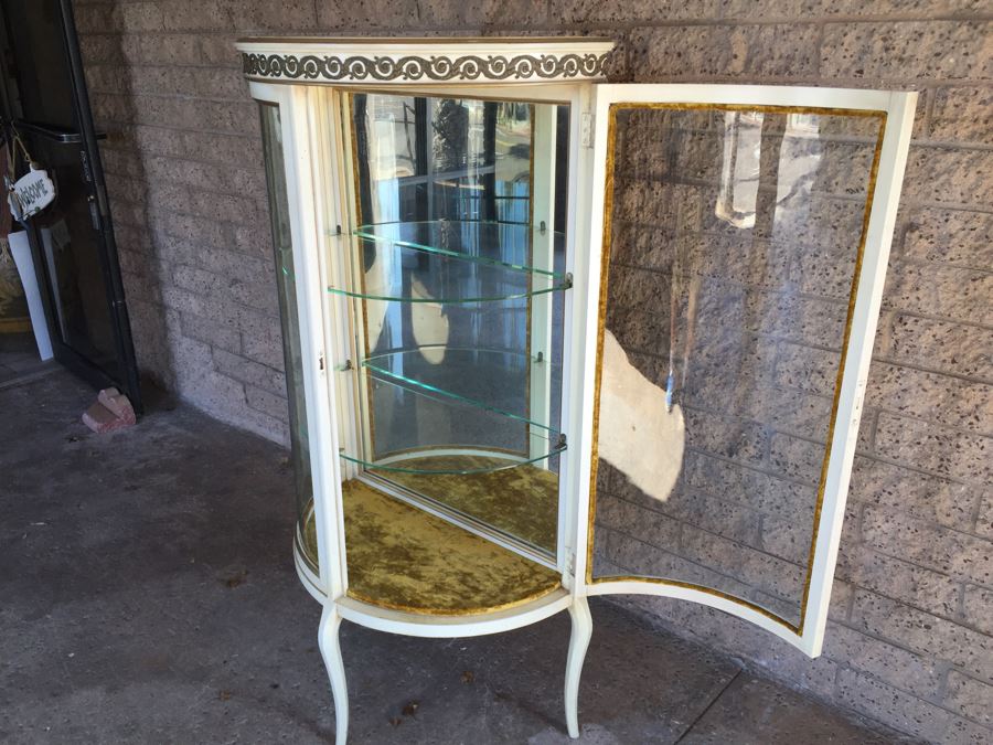 Nice Vintage Curio Display Cabinet With Curved Glass And Mirror Back [Photo 10]