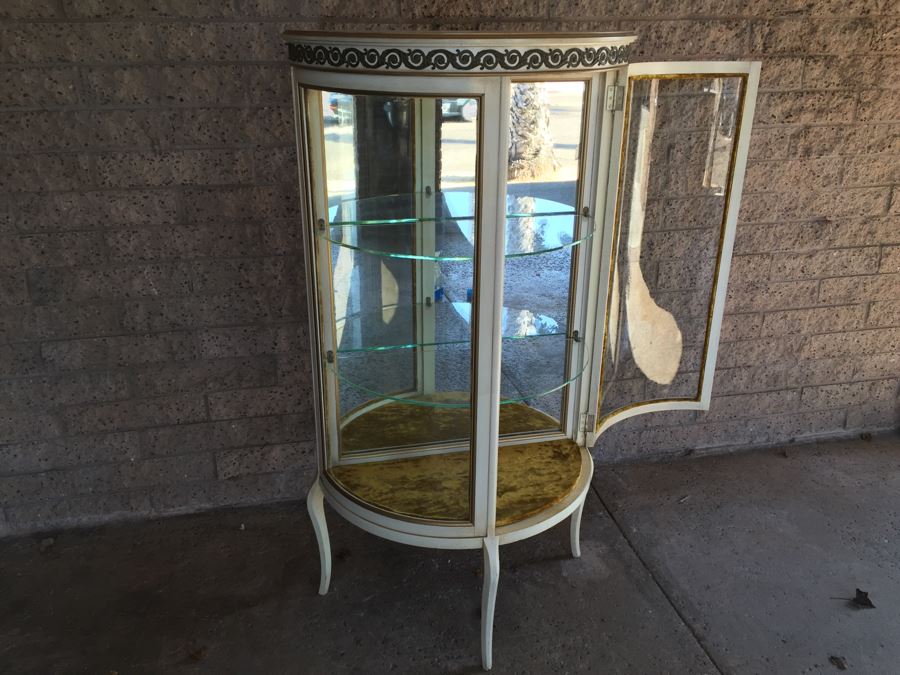 Nice Vintage Curio Display Cabinet With Curved Glass And Mirror Back [Photo 15]