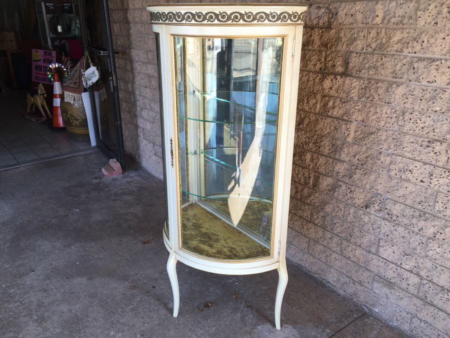 Nice Vintage Curio Display Cabinet With Curved Glass And Mirror Back [Photo 4]