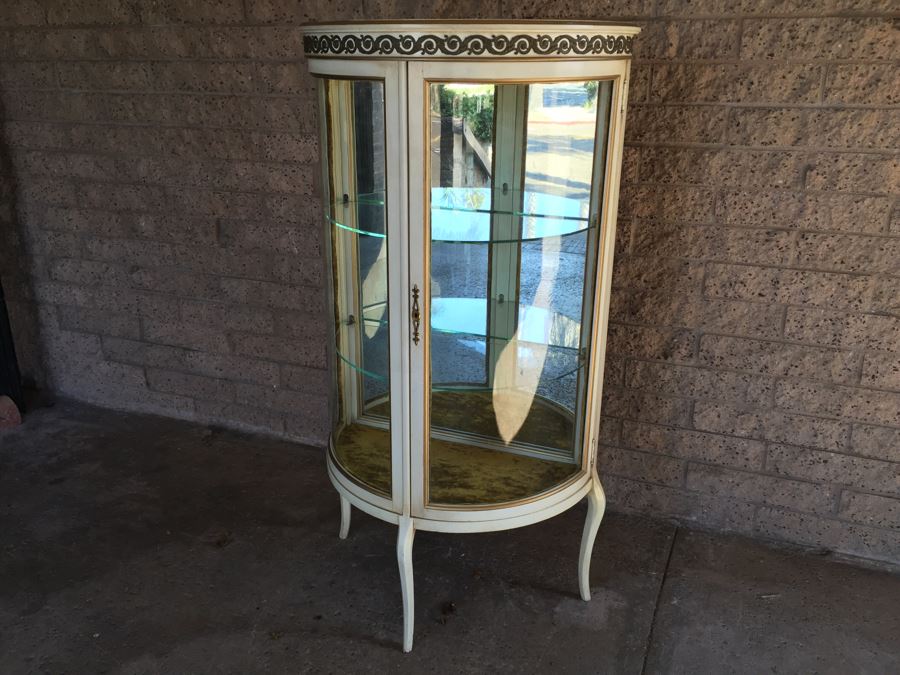 Nice Vintage Curio Display Cabinet With Curved Glass And Mirror Back [Photo 7]