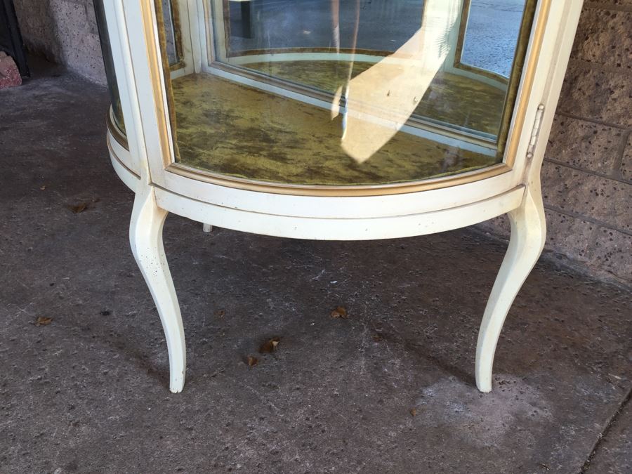 Nice Vintage Curio Display Cabinet With Curved Glass And Mirror Back [Photo 6]