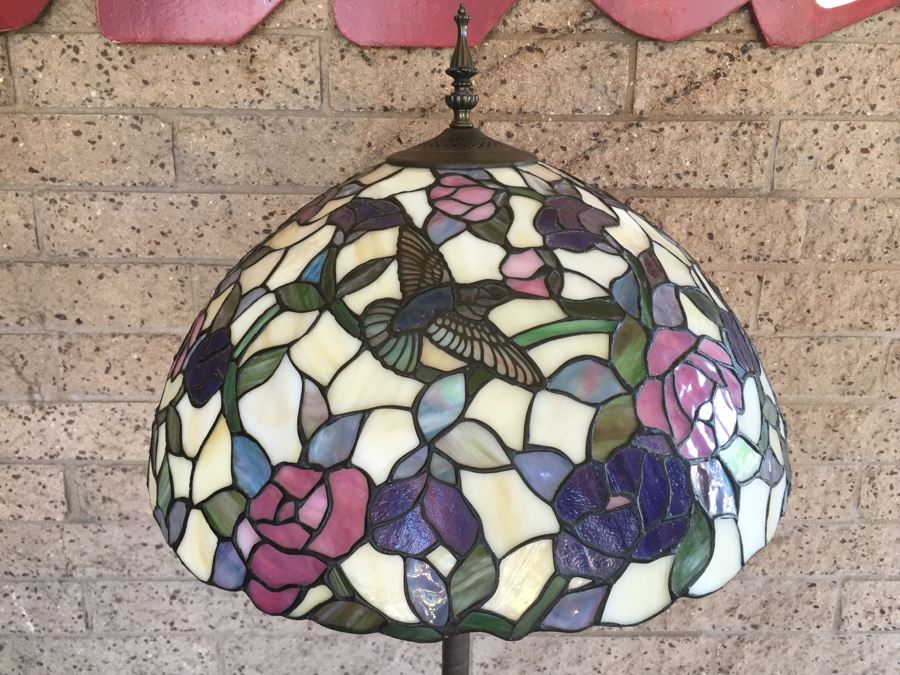 Stunning Dale Tiffany Floor Lamp With Hummingbird And Floral Motif [Photo 13]