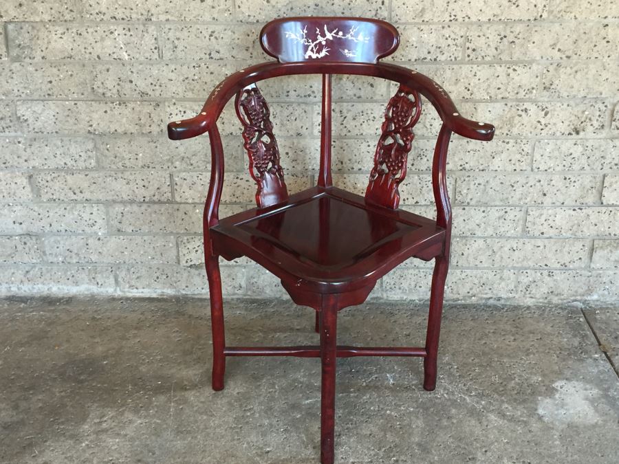 Rosewood Chinese Corner Chair With Inlay Mother Of Pearl  [Photo 15]
