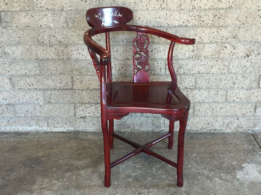 Rosewood Chinese Corner Chair With Inlay Mother Of Pearl  [Photo 17]