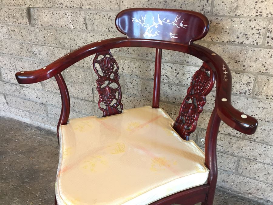 Rosewood Chinese Corner Chair With Inlay Mother Of Pearl  [Photo 4]