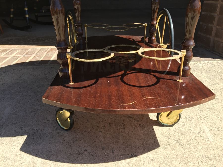 Vintage Italian Inlaid Marquetry Wood Serving Bar Tea Cart Drop Leaf Gorgeous [Photo 23]