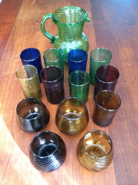 Colorful Mexican Hand Blown Pitcher and Glass Lot [Photo 3]
