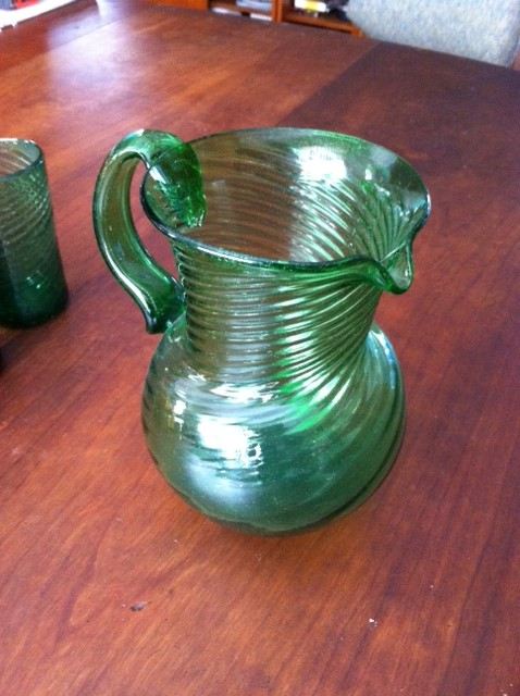 Colorful Mexican Hand Blown Pitcher and Glass Lot [Photo 4]
