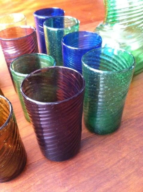 Colorful Mexican Hand Blown Pitcher and Glass Lot [Photo 8]