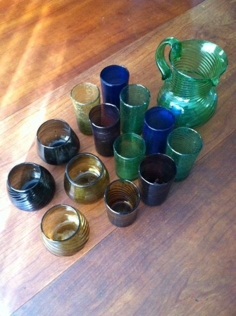 Colorful Mexican Hand Blown Pitcher and Glass Lot [Photo 1]