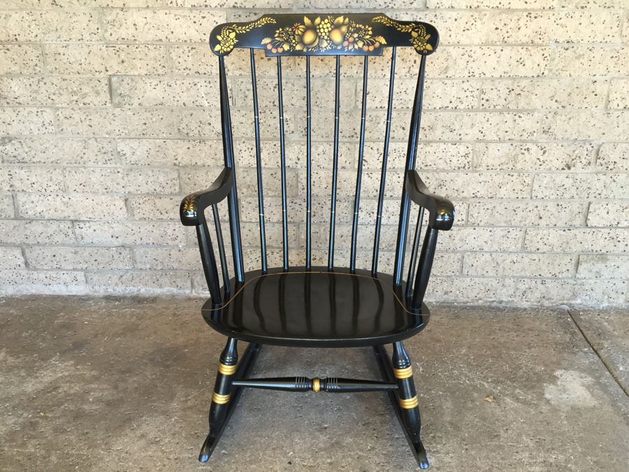 Nichols & Stone Rocking Chair Windsor Chair Black And Gold Stenciled