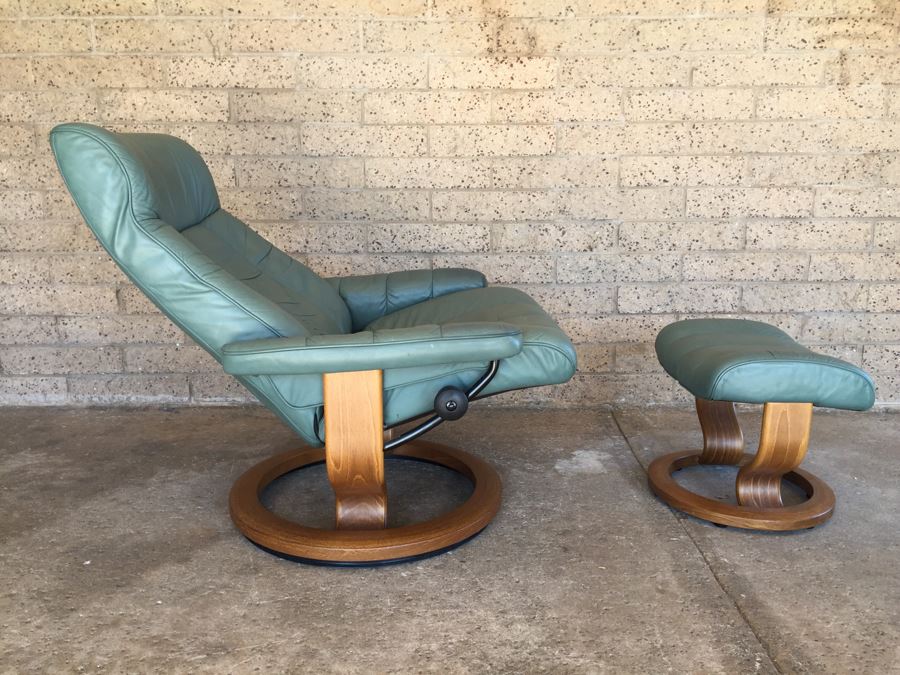 Ekornes Leather Stressless Reclining Chair With Ottoman Made In Norway