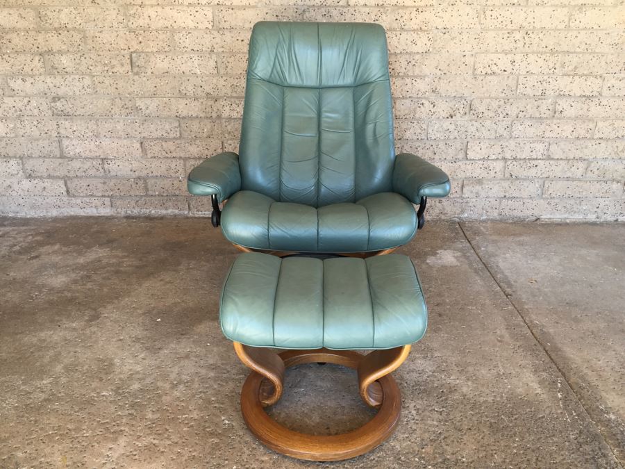 Ekornes Leather Stressless Reclining Chair With Ottoman Made In Norway