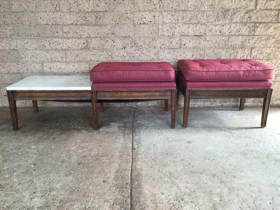Pair Of Benches One With Integrated Marble Top Table [Photo 1]