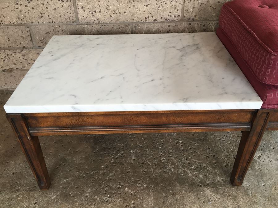 Pair Of Benches One With Integrated Marble Top Table [Photo 3]