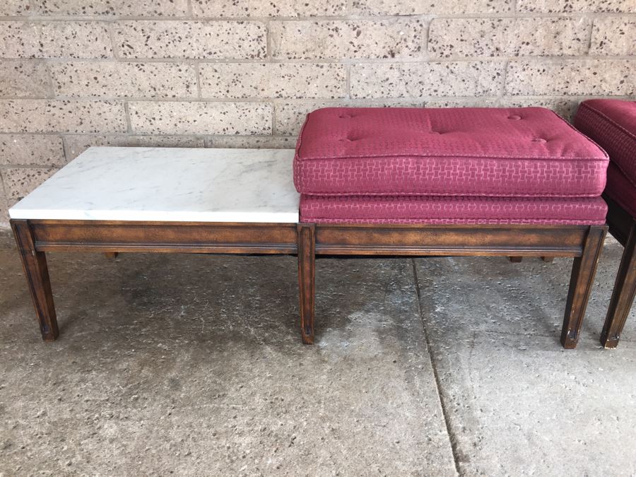 Pair Of Benches One With Integrated Marble Top Table [Photo 2]