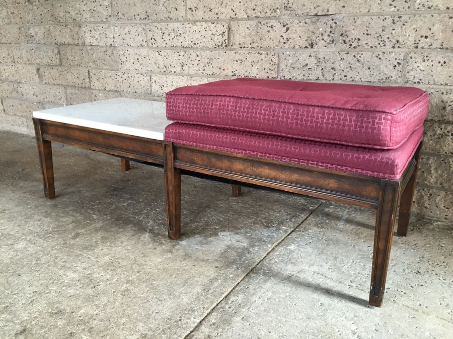 Pair Of Benches One With Integrated Marble Top Table [Photo 13]