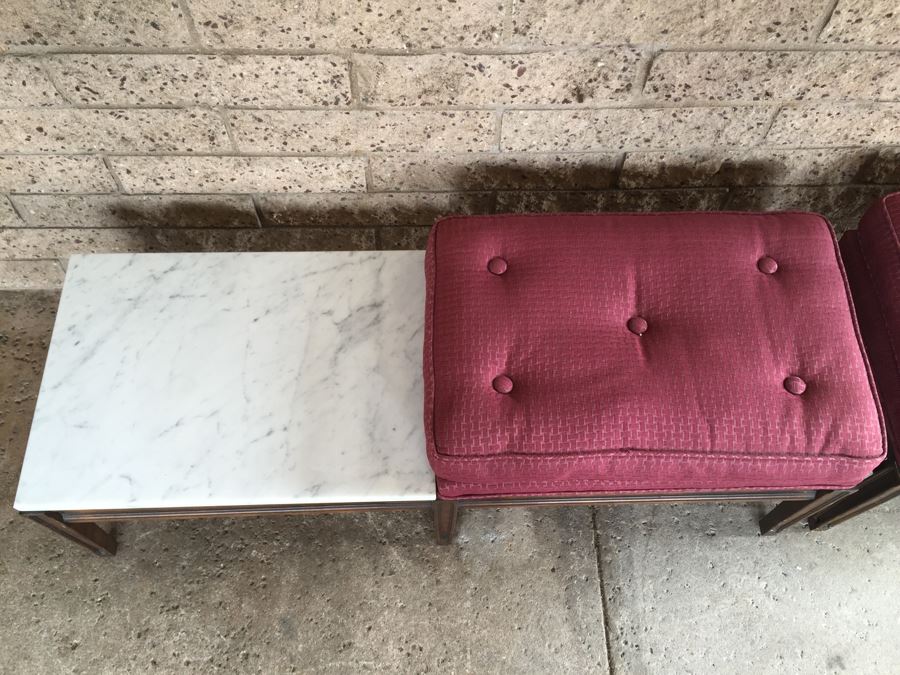 Pair Of Benches One With Integrated Marble Top Table [Photo 5]