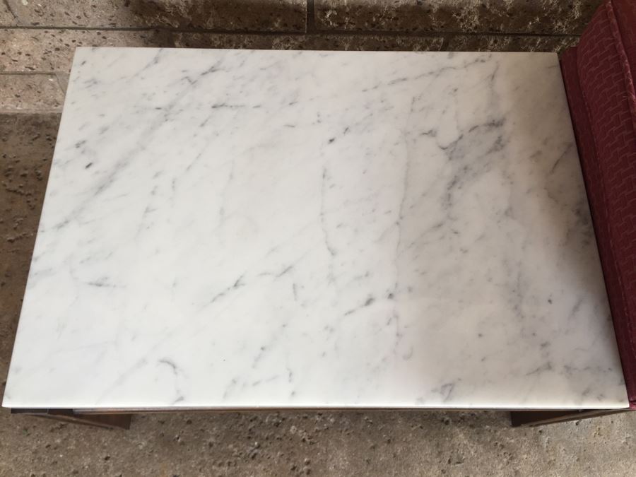 Pair Of Benches One With Integrated Marble Top Table [Photo 12]