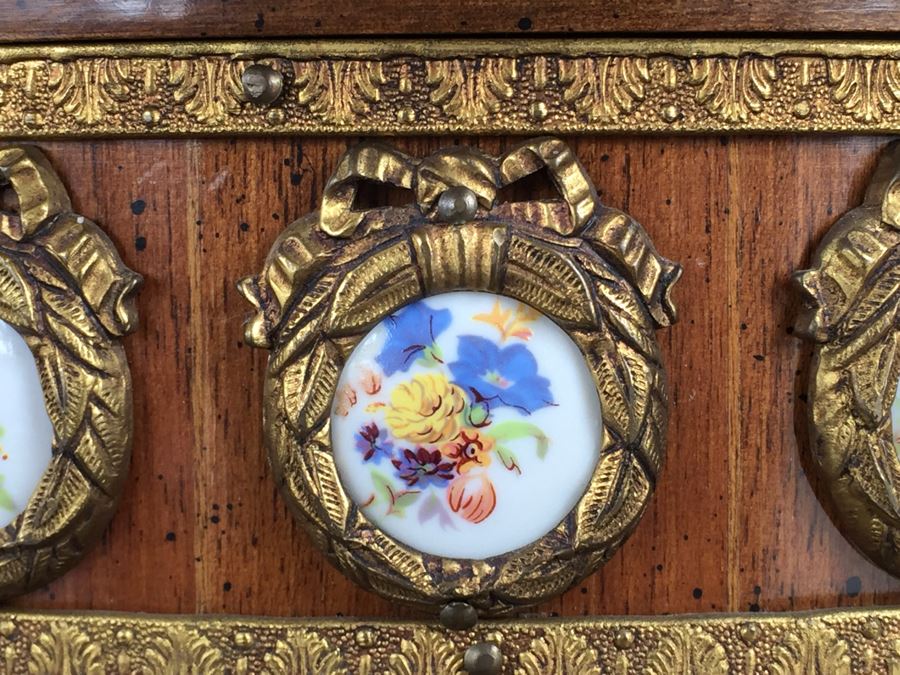 Stunning Hallway Table With Matching Mirror Gilt Decorated With Porcelain Painted Floral Motifs Made In Spain [Photo 10]