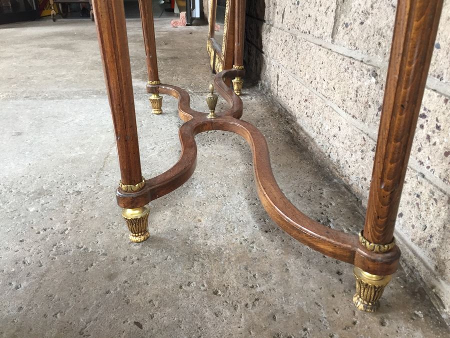Stunning Hallway Table With Matching Mirror Gilt Decorated With Porcelain Painted Floral Motifs Made In Spain [Photo 15]