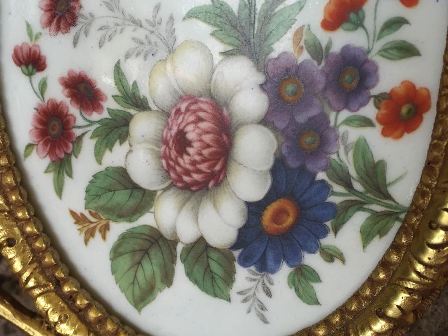 Stunning Hallway Table With Matching Mirror Gilt Decorated With Porcelain Painted Floral Motifs Made In Spain [Photo 23]