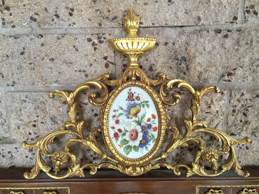 Stunning Hallway Table With Matching Mirror Gilt Decorated With Porcelain Painted Floral Motifs Made In Spain [Photo 18]