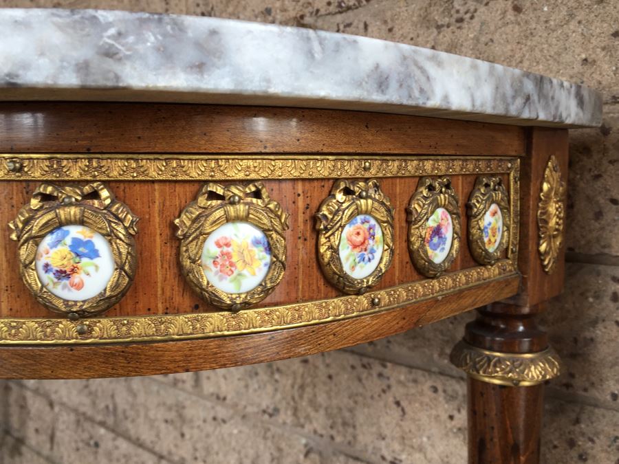 Stunning Hallway Table With Matching Mirror Gilt Decorated With Porcelain Painted Floral Motifs Made In Spain [Photo 9]