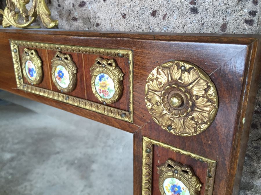Stunning Hallway Table With Matching Mirror Gilt Decorated With Porcelain Painted Floral Motifs Made In Spain [Photo 21]