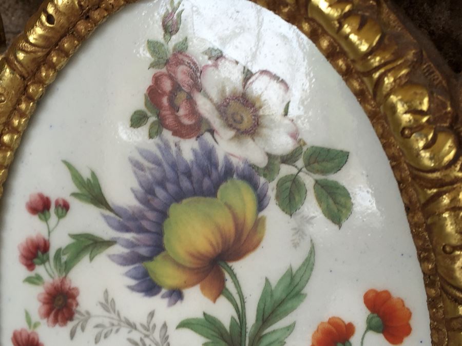 Stunning Hallway Table With Matching Mirror Gilt Decorated With Porcelain Painted Floral Motifs Made In Spain [Photo 24]