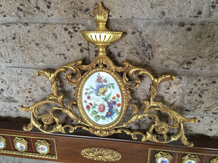 Stunning Hallway Table With Matching Mirror Gilt Decorated With Porcelain Painted Floral Motifs Made In Spain [Photo 25]