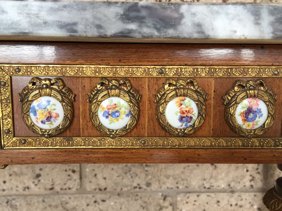 Stunning Hallway Table With Matching Mirror Gilt Decorated With Porcelain Painted Floral Motifs Made In Spain [Photo 7]