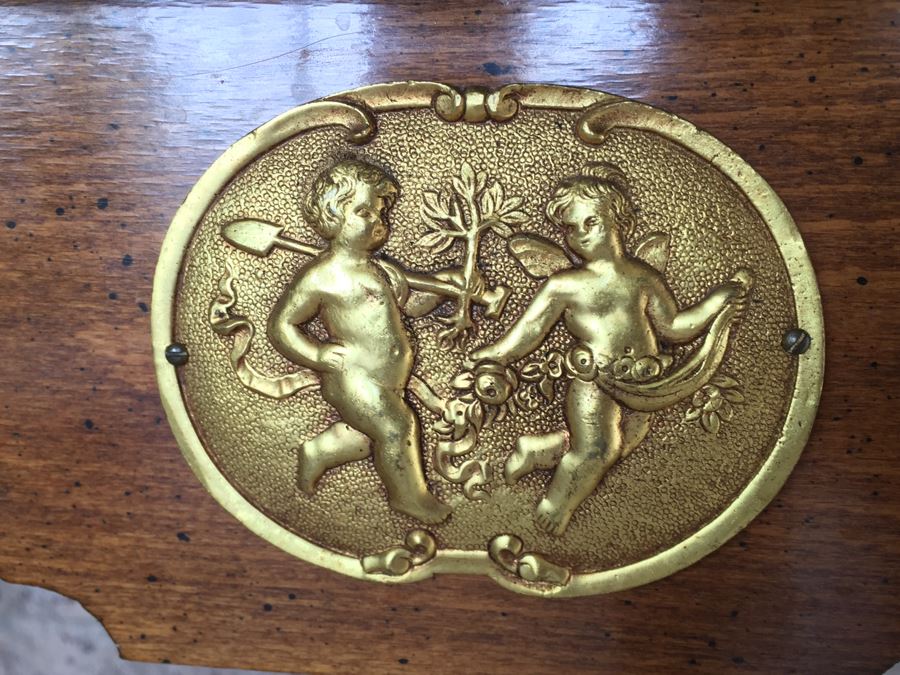 Stunning Hallway Table With Matching Mirror Gilt Decorated With Porcelain Painted Floral Motifs Made In Spain [Photo 6]