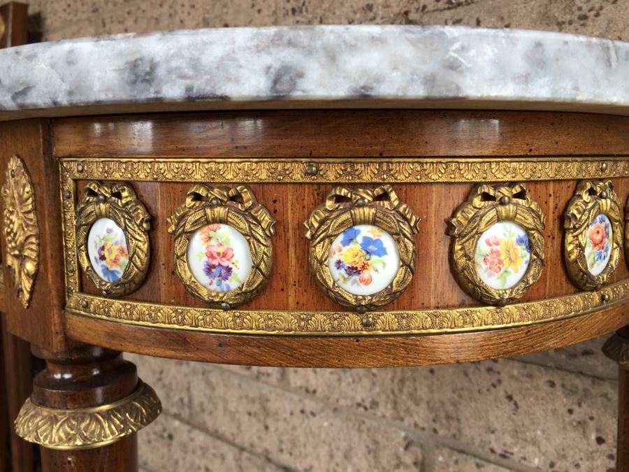 Stunning Hallway Table With Matching Mirror Gilt Decorated With Porcelain Painted Floral Motifs Made In Spain [Photo 8]