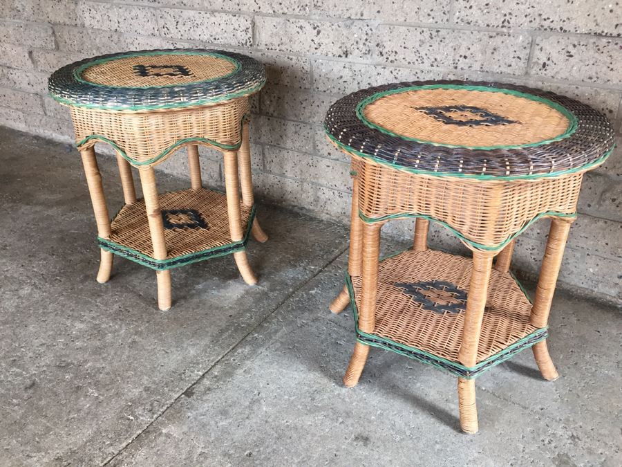 Pair Of Round Wicker Side Tables [Photo 10]